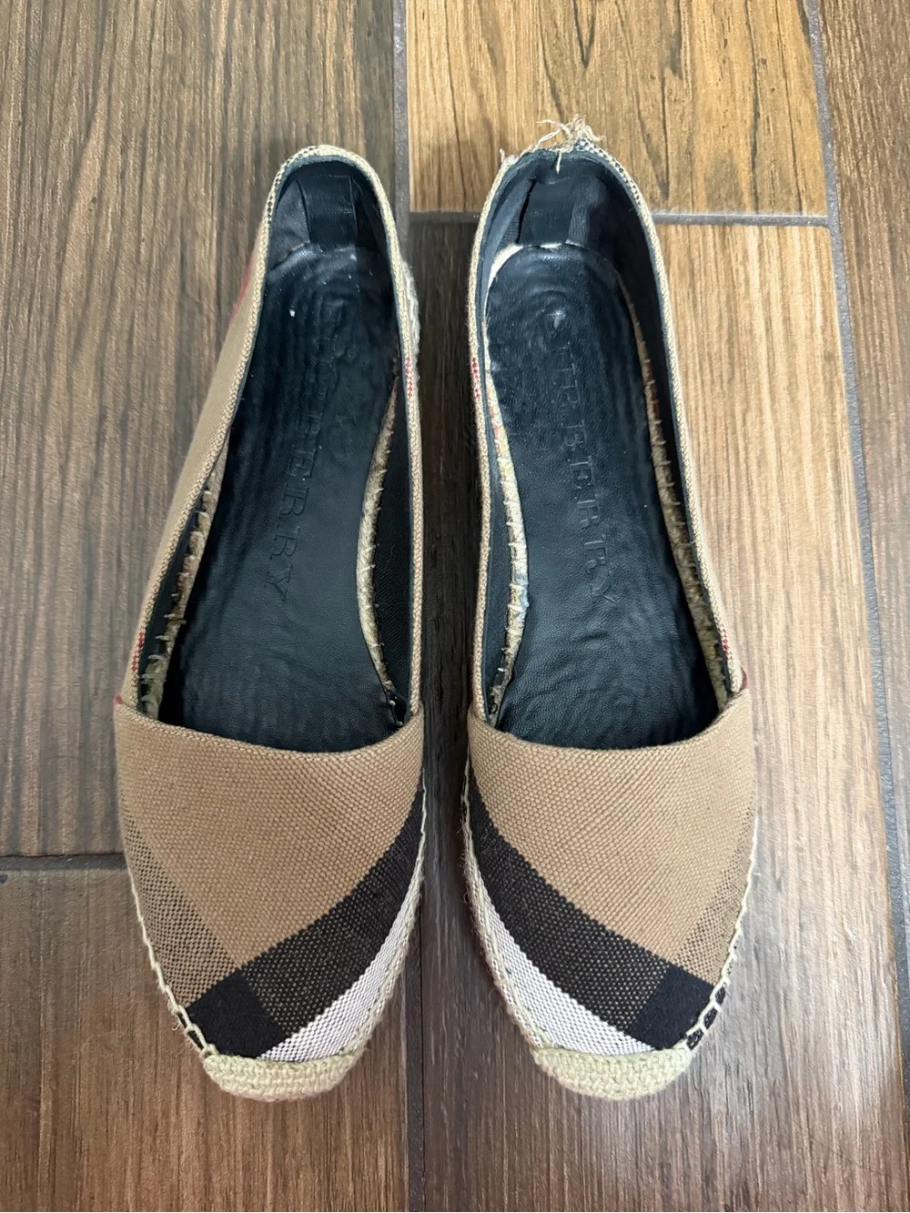 Burberry Tan & Black Plaid Espadrille Flats